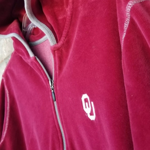 Oklahoma Sooners RED Velour Zip UP Hoodie Jacket (Womens Large) *READ* - Picture 2 of 8
